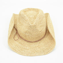 Load image into Gallery viewer, The Mesa - Raffia Fedora Hat Beige Trim