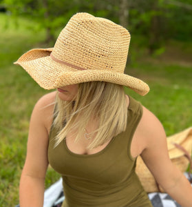 The Mesa - Raffia Fedora Hat Beige Trim