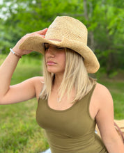 Load image into Gallery viewer, The Mesa - Raffia Fedora Hat Beige Trim